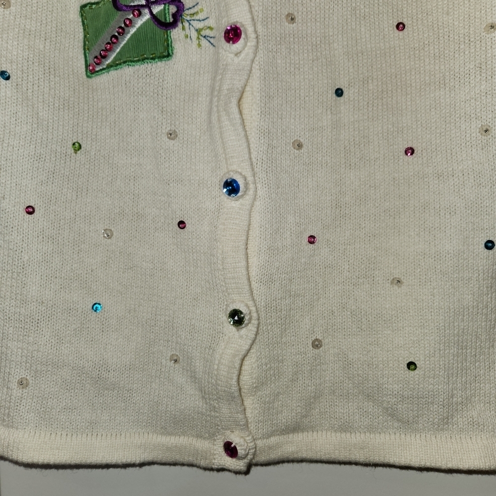 Vintage Tiara International Beaded Holiday Christmas Cardigan Sweater Size S - Picture 10 of 16